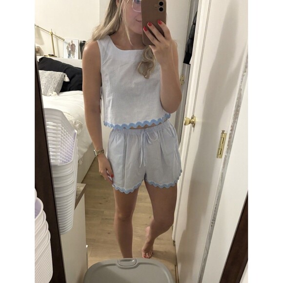 Japna Striped Scallop Hem Short Tank Top Set Size Small NWT Coastal Beach Preppy - Picture 1 of 10